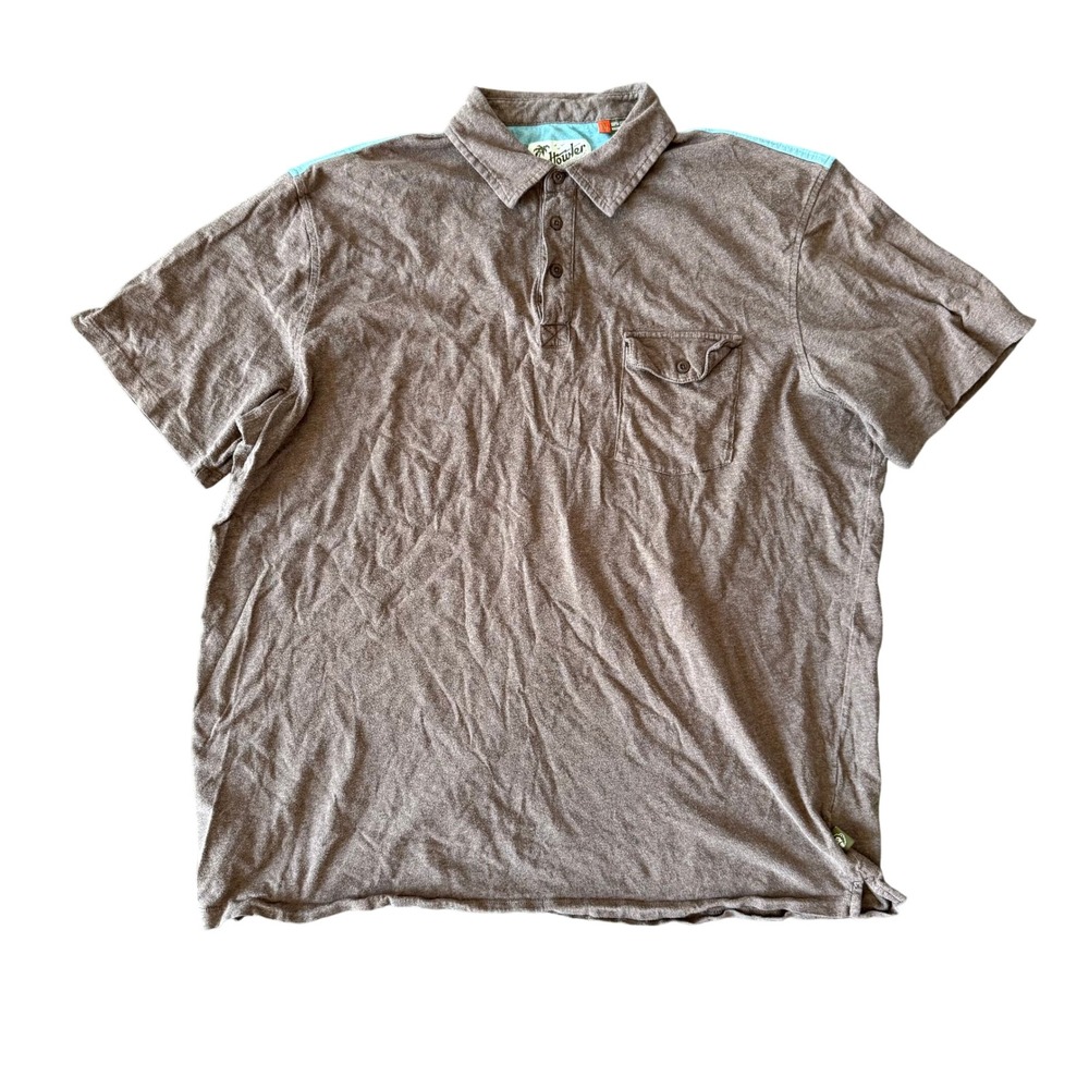 Howler Brothers Mens XL Brown Polo Shirt Short Sleeve Colorblock Western Yoke